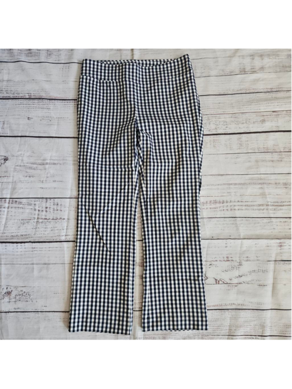 J. McLaughlin Navy Blue White Gingham Casual Pull On Pant Womens 8 Cropped